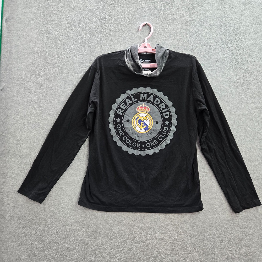 Real Madrid Women Hoodie M Black Long Sleeve Logo Graphic
